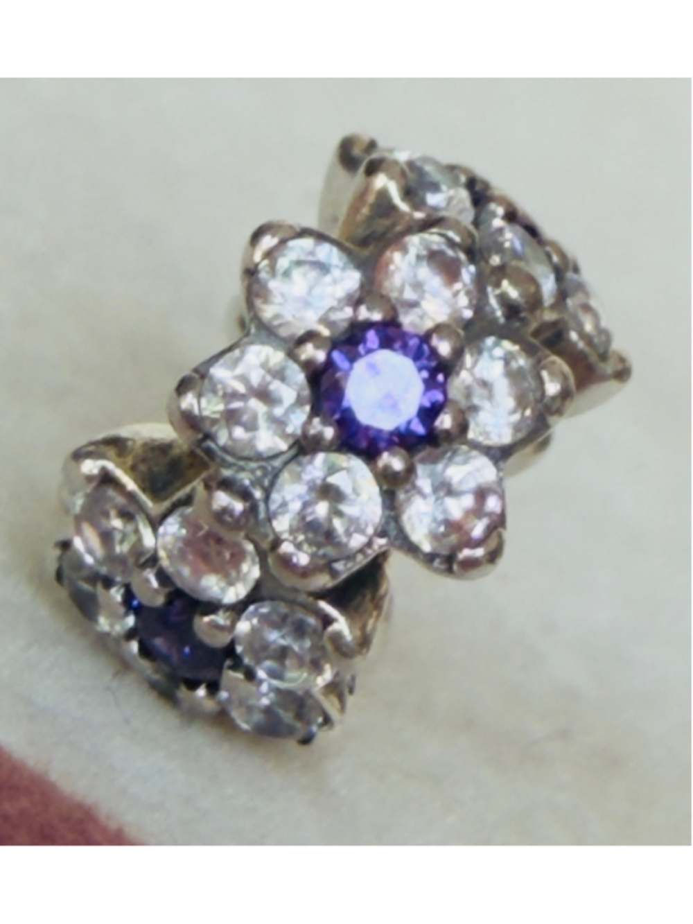 Pandora Sterling Silver 926 & Purple CZ Forget Me Not Flower Spacer Charm